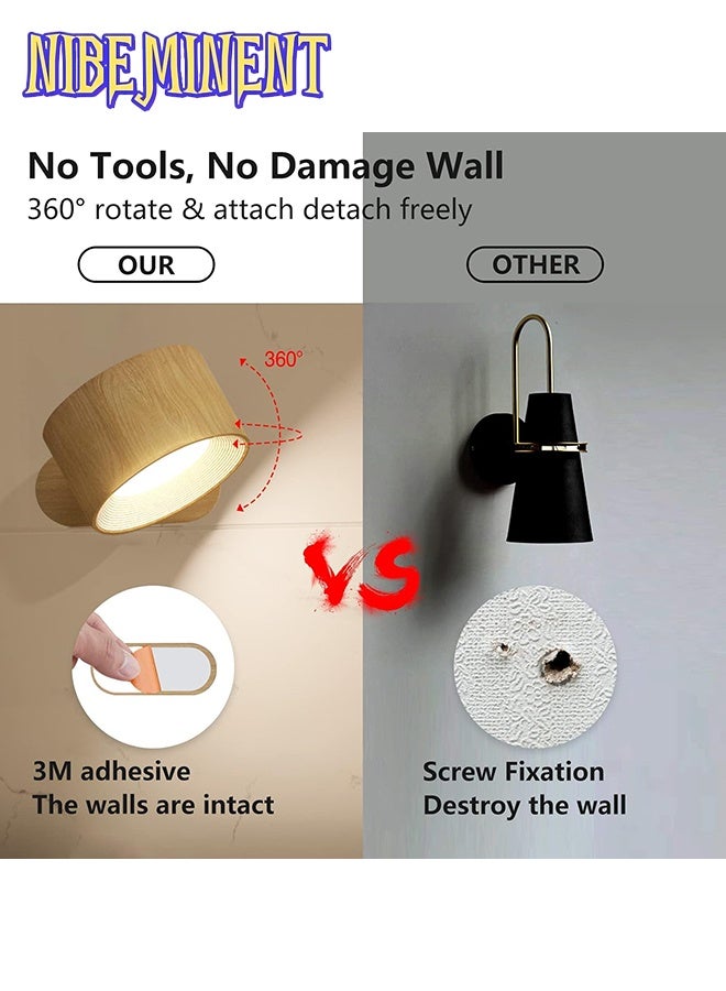 NIBEMINENT LED Reading Lights, Wall Mounted Sconces with 3 Color Temperatures & 3 Brightness Levels Rechargeable Battery Magnetic Ball 360°Rotation Remote &Touch Control - Image 3